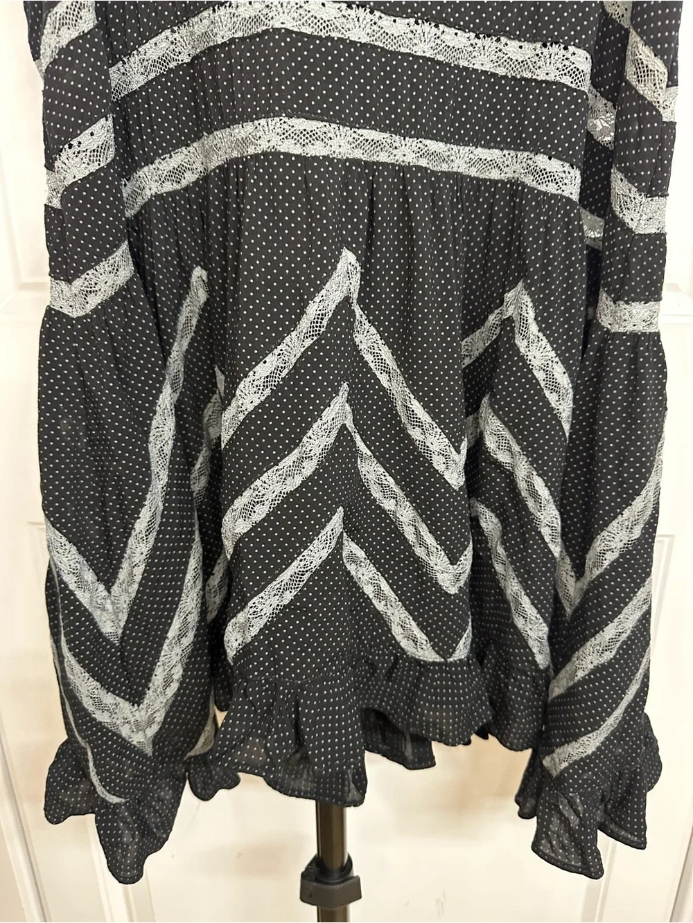 Intimately Free People Voile & Lace Polka Dot Trapeze Slip Dress Black Tunic XS